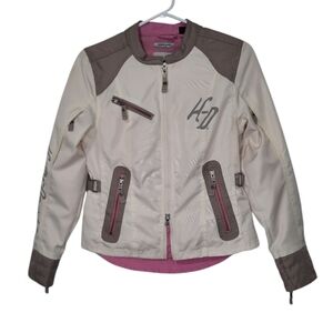 Harley Davidson Riding Gear Jacket Cream Tan Pink Womens Size XS Full Zipper